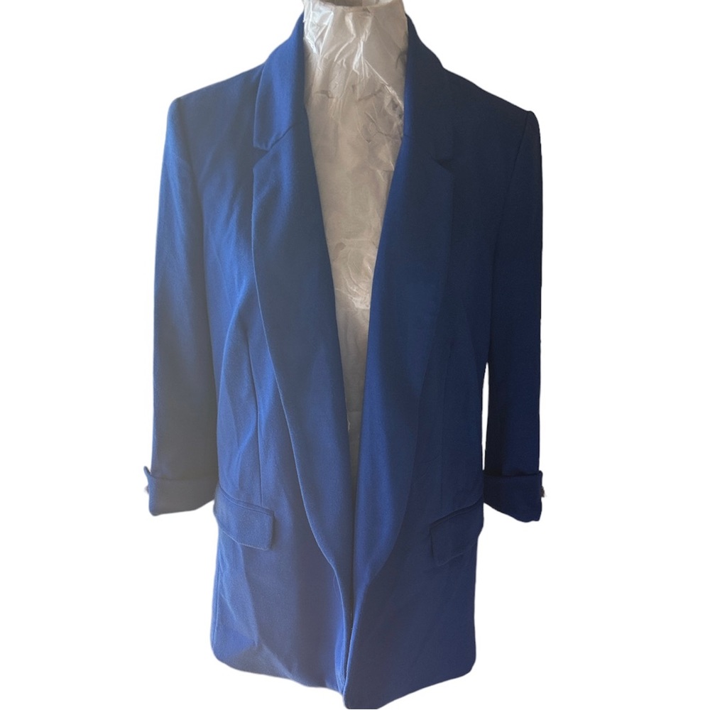 Jules Leopold colbalt blue jacket blazer open front 3/4 sleeves size Lar…